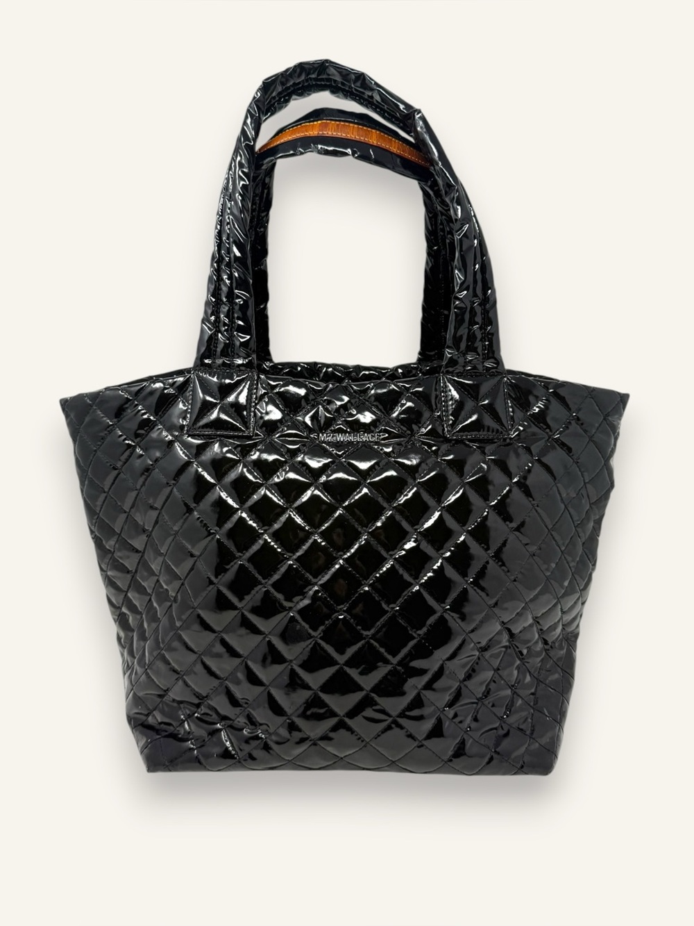 MZ Wallace Metro Deluxe Medium Black Patent Lacquer Quilted Tote Bag